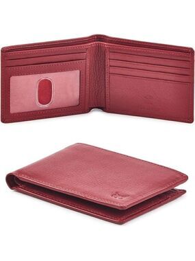 Real Leather Men's Bi fold Wallet RFID Blocking Slim Carry Bag Pocket Thin RED